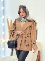 بارانی کتی چهاردکمه کمردار کد 5882 - تصویر 6
