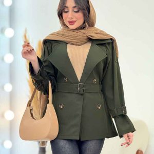 بارانی کتی چهاردکمه کمردار