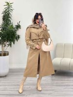 بارانی بلند یقه دوبل ژیله دار کد 5489 - تصویر 6