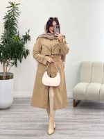 بارانی بلند یقه دوبل ژیله دار کد 5489 - تصویر 8