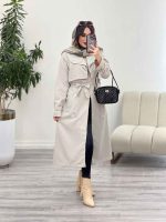 بارانی بلند یقه دوبل ژیله دار کد 5489 - تصویر 5