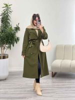 بارانی بلند یقه دوبل ژیله دار کد 5489 - تصویر 10