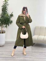بارانی بلند یقه دوبل ژیله دار کد 5489 - تصویر 2