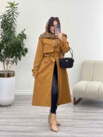 بارانی بلند یقه دوبل ژیله دار کد 5489 - تصویر 15