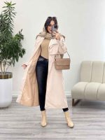 بارانی بلند یقه دوبل ژیله دار کد 5489 - تصویر 24