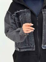 سوئیشرت جین ترکیبی کلاهدار کد 5892 - تصویر 7