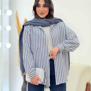 شومیز راه راه تک جیب کد 6089