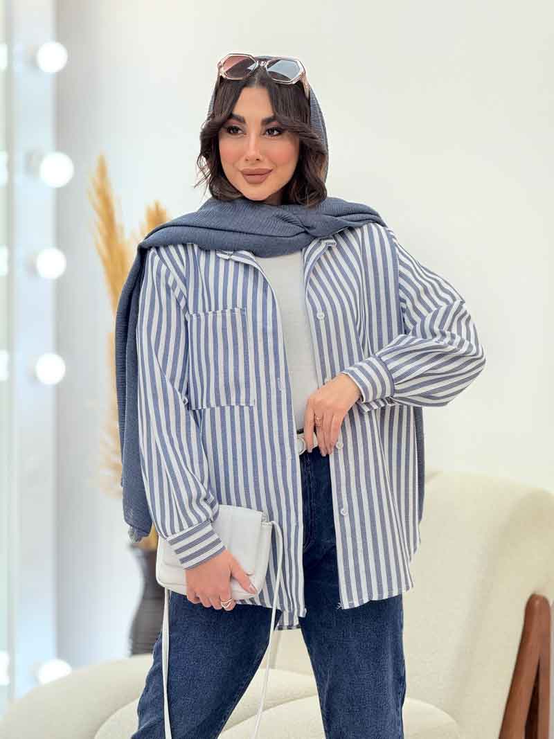شومیز راه راه تک جیب کد 6089 شومیز راه راه تک جیب کد 6089
