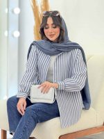 شومیز راه راه تک جیب کد 6089 - تصویر 7