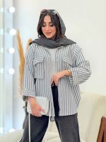 مانتو راه راه جیب پاکتی کد 6088 - تصویر 2