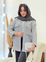 مانتو راه راه جیب پاکتی کد 6088 - تصویر 8