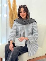 مانتو راه راه جیب پاکتی کد 6088 - تصویر 13
