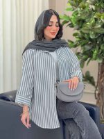 مانتو راه راه آستین پاگن کد 6333 - تصویر 10