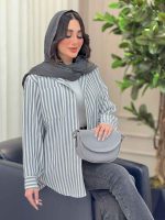 مانتو راه راه تک جیب پایین هلال کد 6331 - تصویر 19
