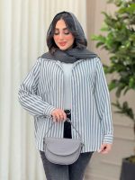 مانتو راه راه تک جیب پایین هلال کد 6331 - تصویر 4