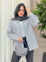 مانتو راه راه تک جیب پایین هلال کد 6331
