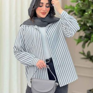مانتو راه راه تک جیب پایین هلال کد 6331