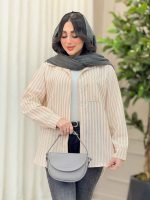 مانتو راه راه تک جیب پایین هلال کد 6331 - تصویر 6