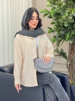 مانتو راه راه تک جیب پایین هلال کد 6331 - تصویر 21