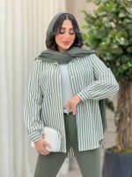مانتو راه راه تک جیب پایین هلال کد 6331 - تصویر 12