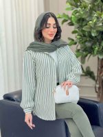 مانتو راه راه تک جیب پایین هلال کد 6331 - تصویر 18