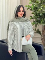 مانتو راه راه تک جیب پایین هلال کد 6331 - تصویر 15