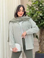 مانتو راه راه تک جیب پایین هلال کد 6331 - تصویر 20