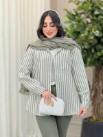 مانتو راه راه تک جیب پایین هلال کد 6331 - تصویر 2