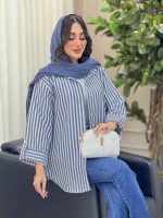 مانتو راه راه آستین پاگن کد 6333 - تصویر 16