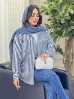 مانتو راه راه تک جیب پایین هلال کد 6331 - تصویر 3