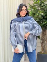 مانتو راه راه تک جیب پایین هلال کد 6331 - تصویر 5