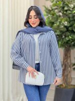 مانتو راه راه تک جیب پایین هلال کد 6331 - تصویر 14