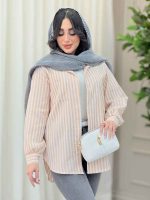 مانتو راه راه تک جیب پایین هلال کد 6331 - تصویر 22