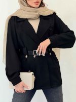 مانتو دو دکمه کمربند دار کد 6303 - تصویر 4