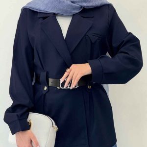 مانتو دو دکمه کمربند دار کد 6303