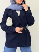 مانتو دو دکمه کمربند دار کد 6303 - تصویر 18