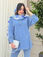 مانتو جین جلو بسته یقه دو دکمه کد 6076 - تصویر 9