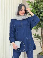 مانتو جین جلو بسته یقه دو دکمه کد 6076