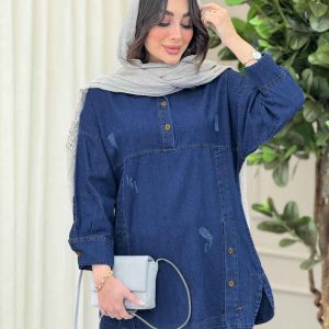 مانتو جین جلو بسته یقه دو دکمه کد 6076