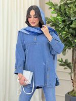 مانتو جین جلو بسته یقه دو دکمه کد 6076 - تصویر 10