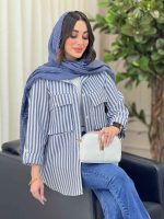 مانتو راه راه جیب پاکتی کد 6207 - تصویر 5