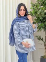 مانتو راه راه جیب پاکتی کد 6207 - تصویر 12