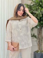 شومیز قلاب بافی یقه سه دکمه کد 6216 - تصویر 3