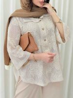 شومیز قلاب بافی یقه سه دکمه کد 6216 - تصویر 5