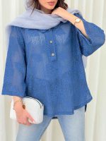 شومیز قلاب بافی یقه سه دکمه کد 6216 - تصویر 2