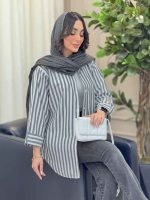 مانتو راه راه آستین پاگن پایین هلال کد 6213 - تصویر 4