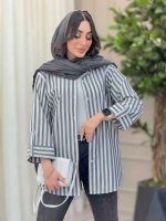 مانتو راه راه آستین پاگن پایین هلال کد 6213 - تصویر 9