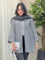 مانتو راه راه آستین پاگن پایین هلال کد 6213 - تصویر 13