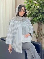 مانتو راه راه آستین پاگن پایین هلال کد 6213 - تصویر 12