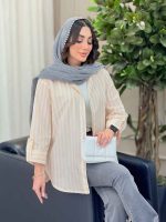مانتو راه راه آستین پاگن پایین هلال کد 6213 - تصویر 15